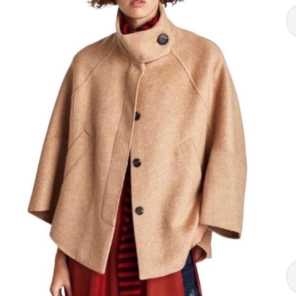 VICI Wool Blend Cropped Cape 3/4 Sleeve Camel Color w/ Hidden Button Placket, M - Picture 1 of 12